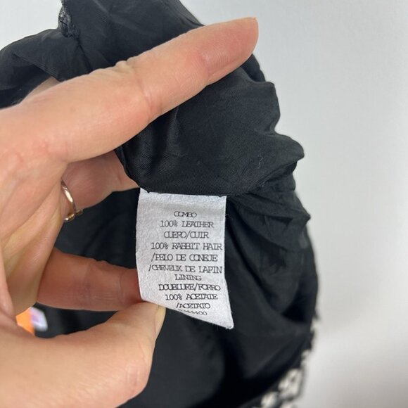 Cynthia Steffe Houndstooth Pencil Skirt Rabbit Fur Leather Hem Retro Sz 6 /8 - Picture 6 of 9